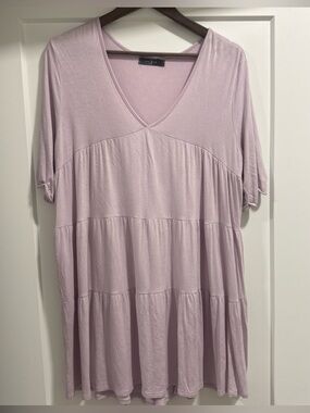 Soft V-Neck Tiered Tunic Top - Light Lavender